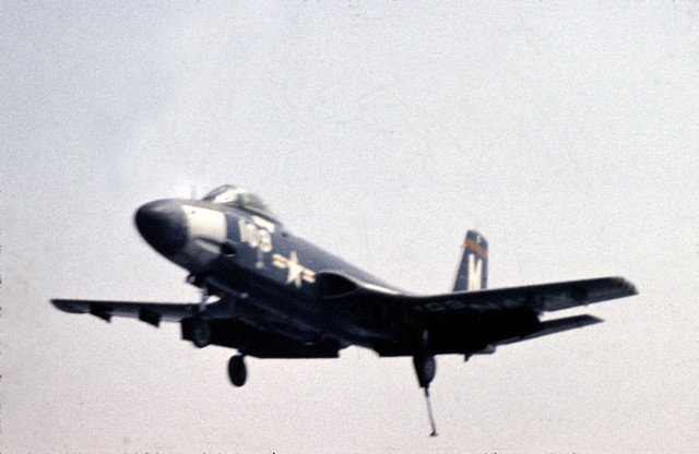 a McDonnell F2H-3 Banshee on approach